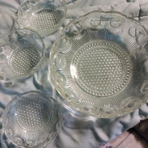 Vintage Bartlett Collins St Genevieve Manhattan Glass Bowl & 3 Smalls   3/24
